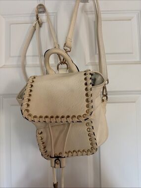 Chinese Laundry Cream Backpack with Whipstitch Detailing